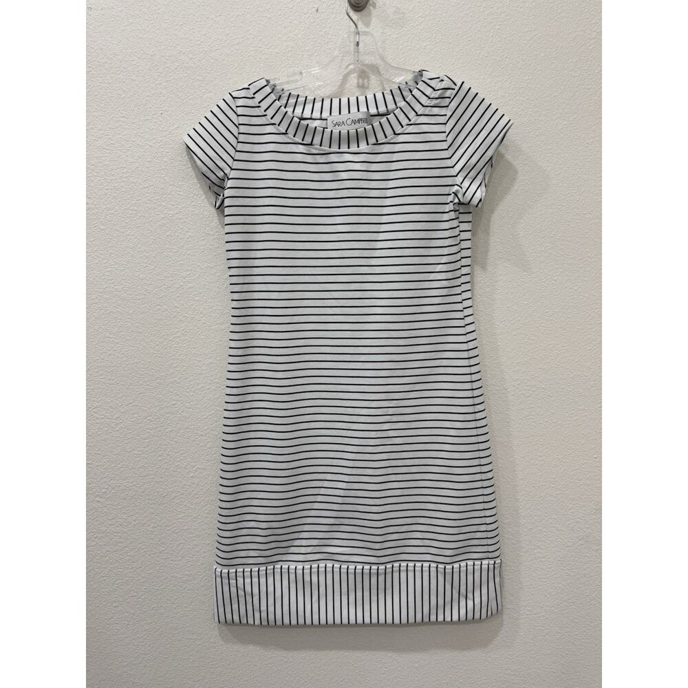 Sara Campbell Striped short sleeve boat neck dress white n black XS